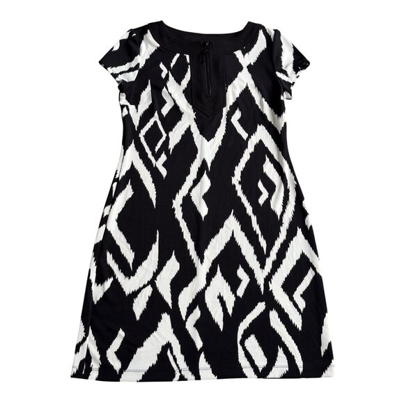 NEW NORDSTROM MUSE KNEE DRESS STRETCH FRONT ZIP SHORT SLEEVE WOMENS SIZE 8 BLACK - Picture 1 of 11